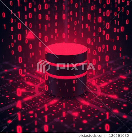 Visualize the risks of cyberattacks with this striking depiction of a database under threat, highlighting vulnerabilities and defenses. 120561080