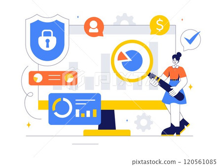 Cyber Threat Analysis Vector Illustration featuring Vulnerability Management and Information Control for Protection and Safety Technology 120561085