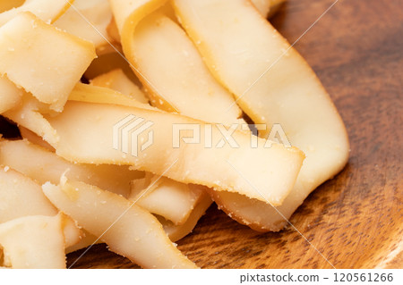 Close-up of smoked squid slices (ikakun) Close-up of smoked squid slices (ikakun) 120561266