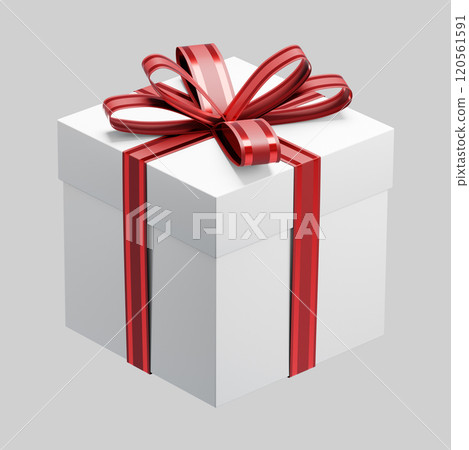White gift box with red ribbon celebrating christmas festivities 120561591