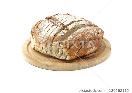 Homemade Artisan Bread Loaf On Wooden Cutting Board Homemade Artisan Bread Loaf On Wooden Cutting Board 120562313