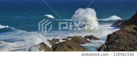 Splashing Pacific waves in Port Maquarie, Australia. 120562330