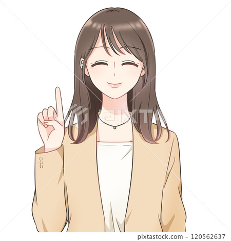 辦公室休閒風格的女人指著微笑 辦公室休閒風格的女人指著微笑 120562637