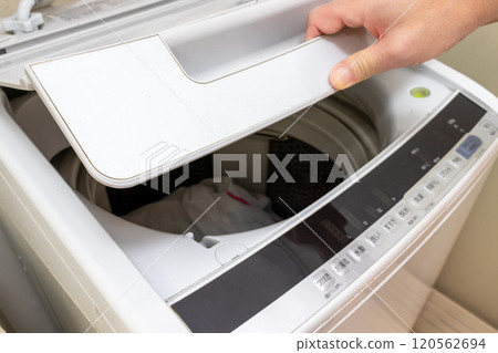 Open the washing machine lid by hand 120562694