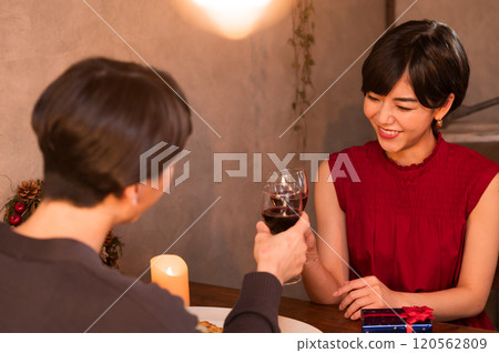 夫婦在餐廳敬酒 夫婦在餐廳敬酒 120562809