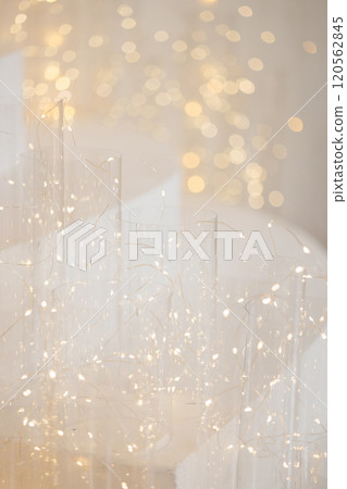 Christmas Background. Golden Holiday Abstract Glitter Defocused Background With Blinking Stars. 120562845