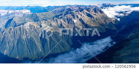 Spectacular view from Aiguille du Midi observation deck, Aiguille Rouge and Chamonix Valley, Chamonix, France Spectacular view from Aiguille du Midi observation deck, Aiguille Rouge and Chamonix Valley, Chamonix, France 120562956
