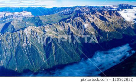 Spectacular view from Aiguille du Midi observation deck, Aiguille Rouge and Chamonix Valley, Chamonix, France 120562957