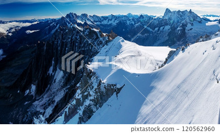 Spectacular view from Aiguille du Midi observation deck: Chamonix needles and Grandes Jorasses, Chamonix, France Spectacular view from Aiguille du Midi observation deck: Chamonix needles and Grandes Jorasses, Chamonix, France 120562960