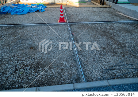 Concrete floor construction for the garden parking lot Concrete floor construction for the garden parking lot 120563014