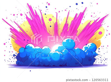 彩色卡通向量插畫與藍色爆炸 120563311
