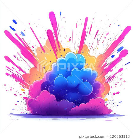 彩色卡通向量插畫與藍色爆炸 120563313