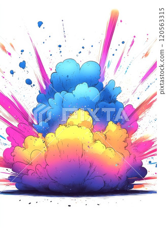 彩色卡通向量插畫與藍色爆炸 彩色卡通向量插畫與藍色爆炸 120563315