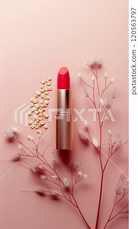 Lipstick cosmetic oat extract antioxidant and nutrition lip story background Lipstick cosmetic oat extract antioxidant and nutrition lip story background 120563797