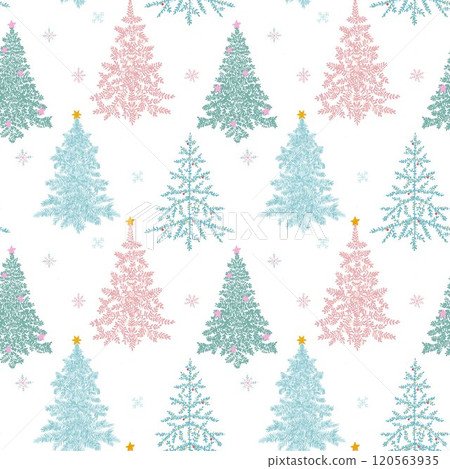 Fir tree seamless pattern. Beautiful Christmas background with hand drawn abstract fir trees. Ready Happy New Year surface pattern print design. 120563935