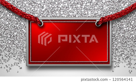 Elegant red tag with sparkling silver glitter background and decorative ropes. Perfect for Christmas promotions and holiday sales 120564141