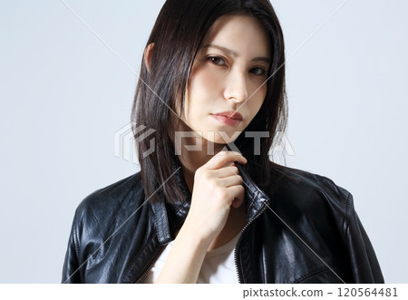 Woman portrait beauty image leather jacket Woman portrait beauty image leather jacket 120564481