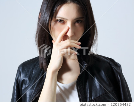 Woman portrait beauty image leather jacket Woman portrait beauty image leather jacket 120564482
