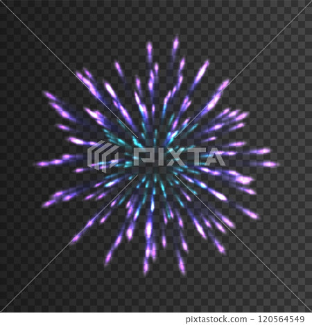 Firework realistic isolated on transparent background. festive element for decorative night sky. Entertainment in holiday party. Pyrotechnics explosion flashes. Vector graphic illustration 120564549