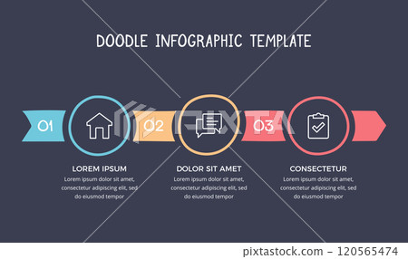 Doodle Infographics - Process with 3 Steps Doodle Infographics - Process with 3 Steps 120565474