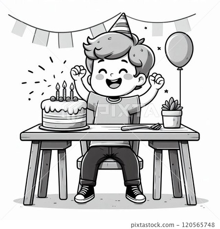 A boy celebrating his birthday (monochrome) A boy celebrating his birthday (monochrome) 120565748