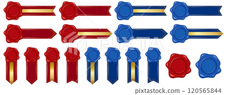 Ribbon set with sealing wax, red and blue 120565844