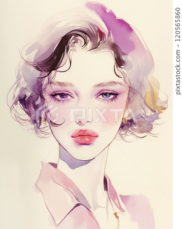 一個女人化妝AI圖像的水彩畫 一個女人化妝AI圖像的水彩畫 120565860