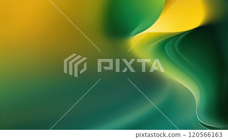Soft, flowing curves create an enchanting abstract landscape filled with vibrant hues of green, yellow, and blue. The smooth transitions of color evoke a sense of calm and tranquility, inviting the 120566163