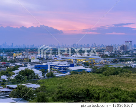 Thailand, BTS Beirin Station - Evening view of skyscrapers in downtown Bangkok / Bangkok, Thailand 120566167