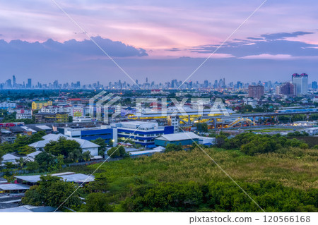 Thailand, BTS Beirin Station - Evening view of skyscrapers in downtown Bangkok / Bangkok, Thailand 120566168