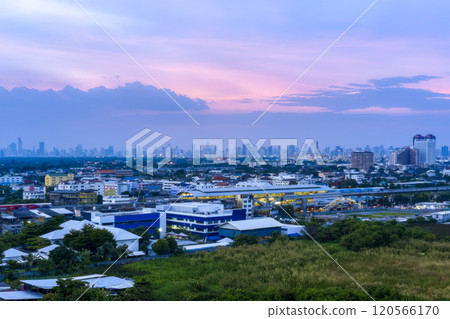 Thailand, BTS Beirin Station - Evening view of skyscrapers in downtown Bangkok / Bangkok, Thailand 120566170