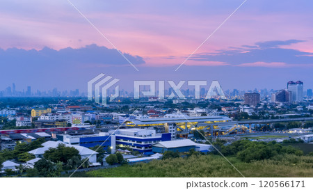 Thailand, BTS Beirin Station - Evening view of skyscrapers in downtown Bangkok / Bangkok, Thailand 120566171