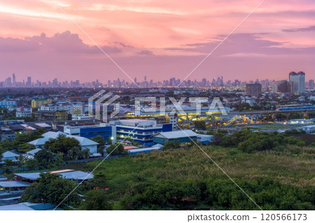 Thailand, BTS Beirin Station - Evening view of skyscrapers in downtown Bangkok / Bangkok, Thailand 120566173