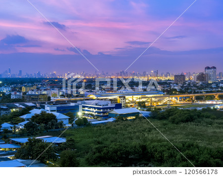 Thailand, BTS Beirin Station - Evening view of skyscrapers in downtown Bangkok / Bangkok, Thailand Thailand, BTS Beirin Station - Evening view of skyscrapers in downtown Bangkok / Bangkok, Thailand 120566178