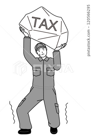 Mechanic in overalls struggling with tax hike 120566295