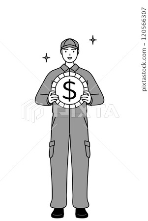 Images of exchange rate gains and a strong dollar, a mechanic in overalls 120566307
