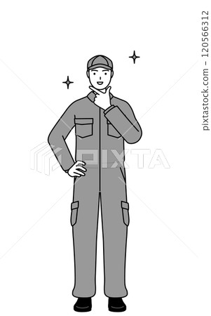 穿著連身褲的機械師擺出自信的姿勢 穿著連身褲的機械師擺出自信的姿勢 120566312