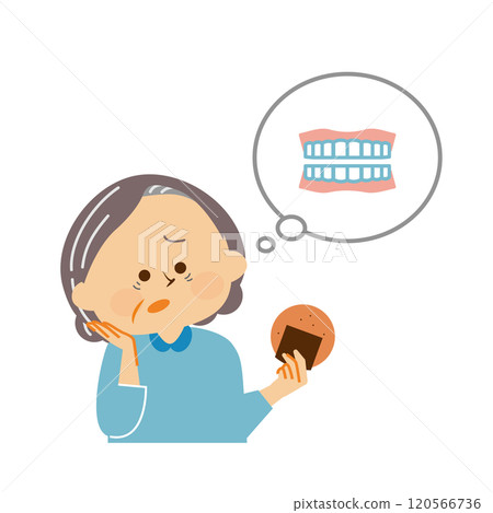 假牙 擔心假牙的老年婦女插畫素材 120566736