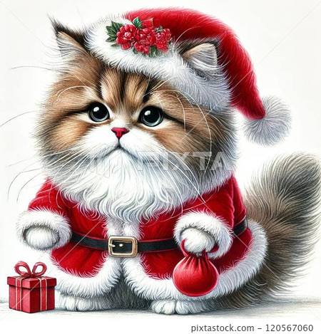 Very cute British longhair Santa Claus 120567060