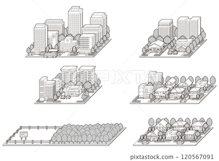 城市景觀的 3D 插圖。 120567091