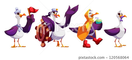 Cute sea gull cartoon. Summer beach bird vector 120568064