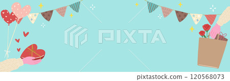 Valentine's day, party, background frame of hands holding gifts, cute hand drawn illustrations 120568073