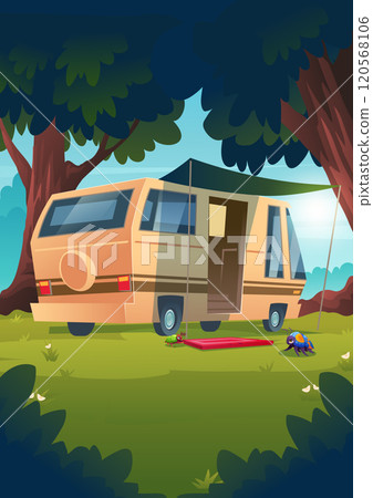 Camping van in summer forest 120568106