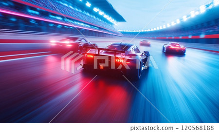 Exciting Aerial Perspective of F1 Cars Racing Through Turn One During Night 120568188