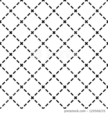Dashed rhombus geometric seamless pattern. Dash diagonal cross line seamless pattern. Diagonal squares background. Squares grid texture. Vector illustration isolated on white background 120568235