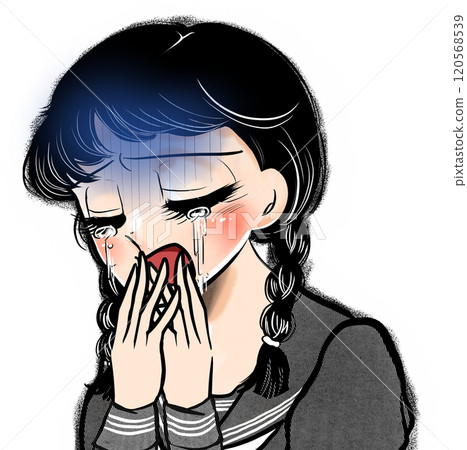昭和復古風格高中女生的卡通插圖,穿著哭泣的辮子和水手服 昭和復古風格高中女生的卡通插圖,穿著哭泣的辮子和水手服 120568539