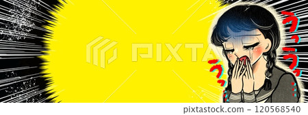 A cartoon illustration of a Showa retro style high school girl in a sailor suit with braids crying 120568540