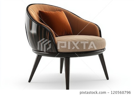 Modern upholstered dining chair with dark wood accents and plush cushions, perfect for contemporary interiors. Its stylish design adds elegance to any dining space 120568796