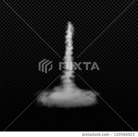 Rocket or jet aircraft vector smoke trail with clouds, realistic white fume space launch trace, fog steam, gas exhaust Rocket or jet aircraft vector smoke trail with clouds, realistic white fume space launch trace, fog steam, gas exhaust 120568923