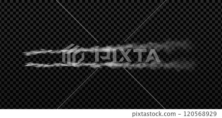 Vector illustration of vertical double smoke trail of rocket on transparent background. 120568929